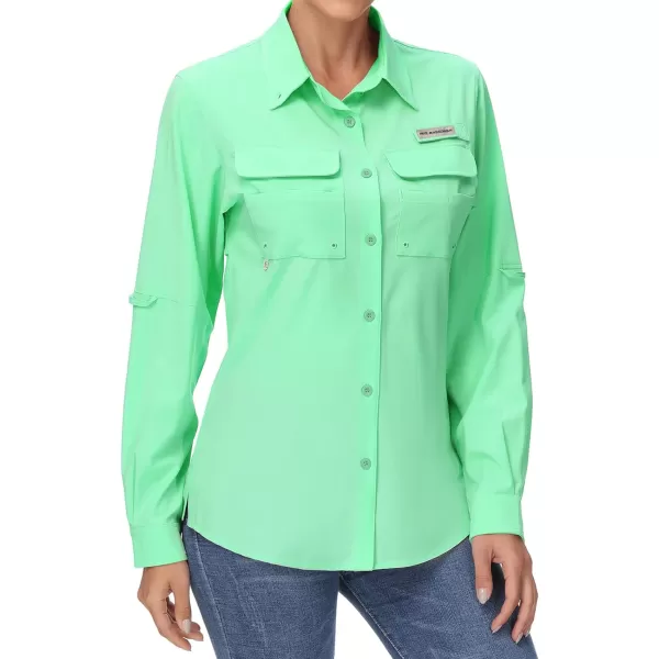 BASSDASH Womens UPF 50 Long Sleeve Fishing Hiking Button Down Shirt Performance Quick Dry FS21WBright Mint Green