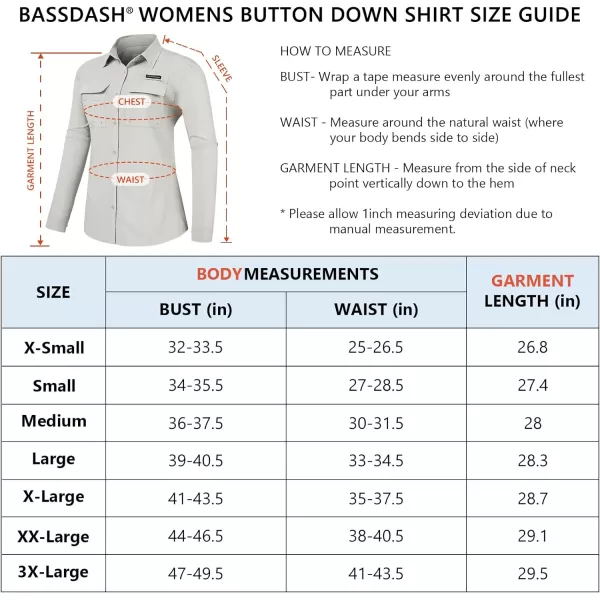 BASSDASH Womens UPF 50 Long Sleeve Fishing Hiking Button Down Shirt Performance Quick Dry FS21WCool Grey