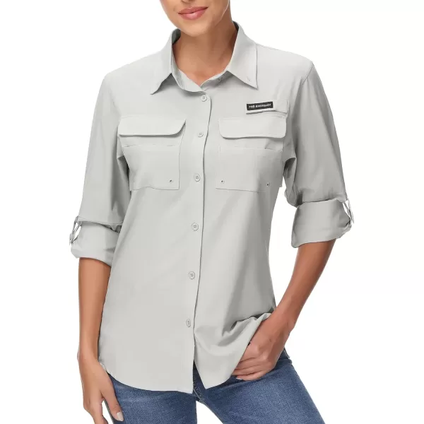 BASSDASH Womens UPF 50 Long Sleeve Fishing Hiking Button Down Shirt Performance Quick Dry FS21WCool Grey