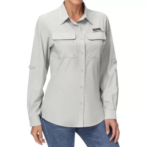 BASSDASH Womens UPF 50 Long Sleeve Fishing Hiking Button Down Shirt Performance Quick Dry FS21WCool Grey