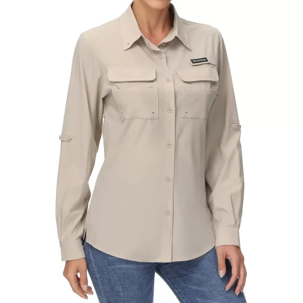 BASSDASH Womens UPF 50 Long Sleeve Fishing Hiking Button Down Shirt Performance Quick Dry FS21WKhaki