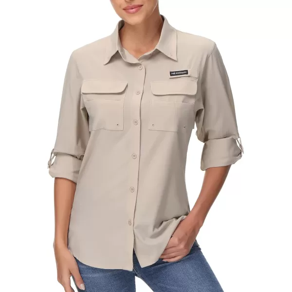 BASSDASH Womens UPF 50 Long Sleeve Fishing Hiking Button Down Shirt Performance Quick Dry FS21WKhaki