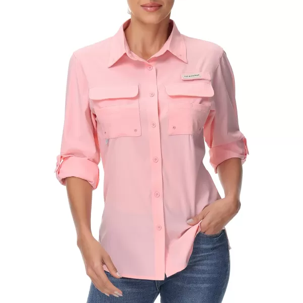 BASSDASH Womens UPF 50 Long Sleeve Fishing Hiking Button Down Shirt Performance Quick Dry FS21WPeachy Pink