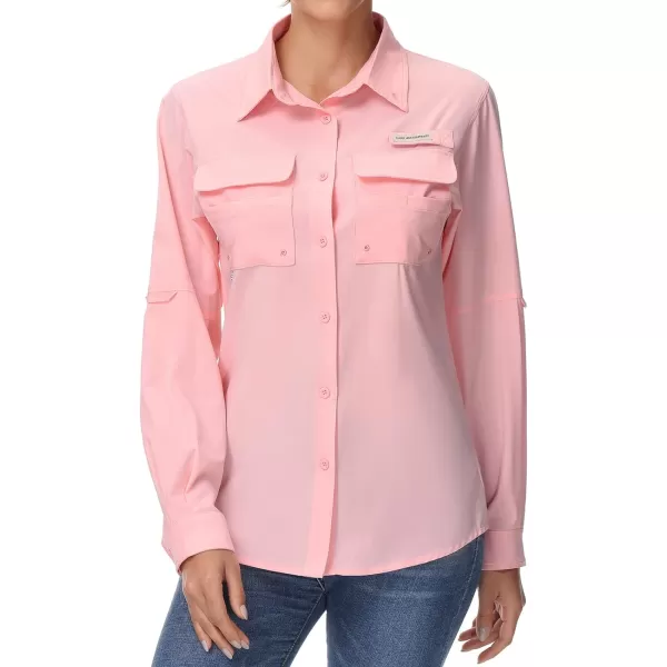 BASSDASH Womens UPF 50 Long Sleeve Fishing Hiking Button Down Shirt Performance Quick Dry FS21WPeachy Pink