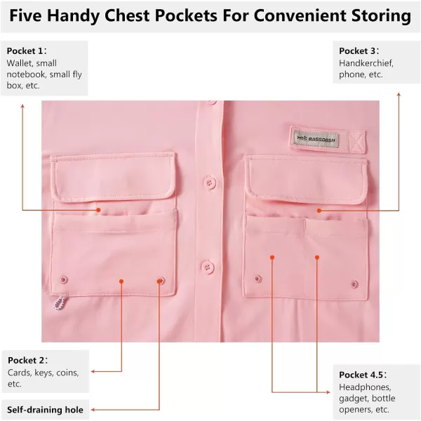 BASSDASH Womens UPF 50 Long Sleeve Fishing Hiking Button Down Shirt Performance Quick Dry FS21WPeachy Pink