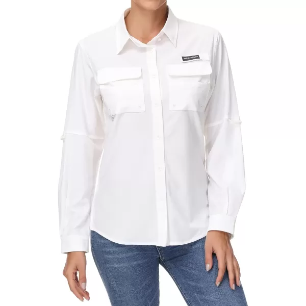 BASSDASH Womens UPF 50 Long Sleeve Fishing Hiking Button Down Shirt Performance Quick Dry FS21WWhite