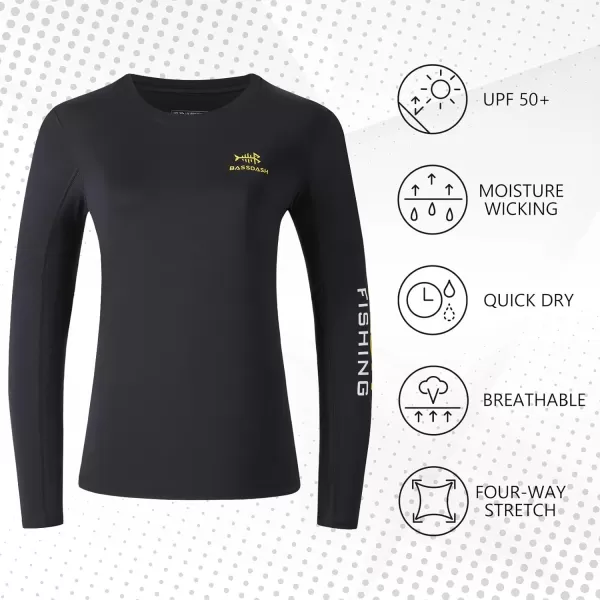 BASSDASH Womens UPF 50 UV Sun Protection Long Sleeve Shirts Quick Dry TShirt for Fishing Hiking KayakingBlackYellow Logo