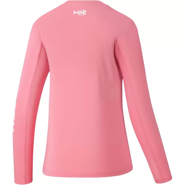 BASSDASH Womens UPF 50 UV Sun Protection Long Sleeve Shirts Quick Dry TShirt for Fishing Hiking KayakingFlamingo PinkWhite Logo