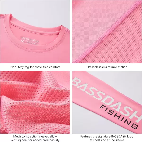 BASSDASH Womens UPF 50 UV Sun Protection Long Sleeve Shirts Quick Dry TShirt for Fishing Hiking KayakingFlamingo PinkWhite Logo