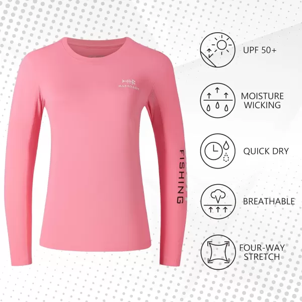 BASSDASH Womens UPF 50 UV Sun Protection Long Sleeve Shirts Quick Dry TShirt for Fishing Hiking KayakingFlamingo PinkWhite Logo