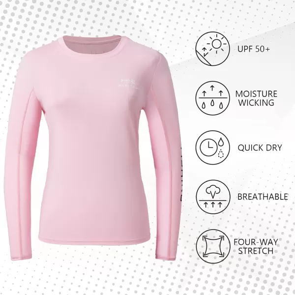 BASSDASH Womens UPF 50 UV Sun Protection Long Sleeve Shirts Quick Dry TShirt for Fishing Hiking KayakingPinkWhite Logo