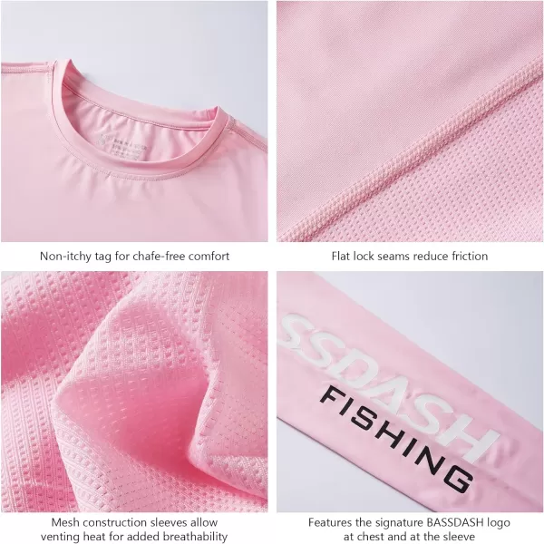 BASSDASH Womens UPF 50 UV Sun Protection Long Sleeve Shirts Quick Dry TShirt for Fishing Hiking KayakingPinkWhite Logo