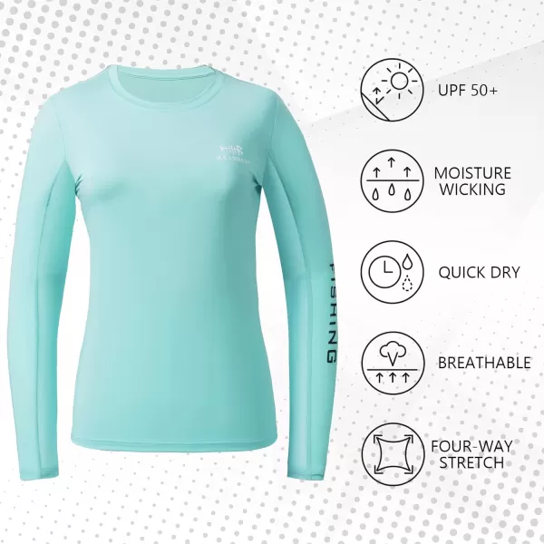 BASSDASH Womens UPF 50 UV Sun Protection Long Sleeve Shirts Quick Dry TShirt for Fishing Hiking KayakingSeafoamWhite Logo