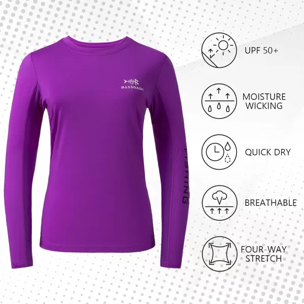 BASSDASH Womens UPF 50 UV Sun Protection Long Sleeve Shirts Quick Dry TShirt for Fishing Hiking KayakingVioletWhite Logo