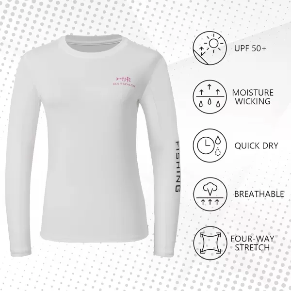 BASSDASH Womens UPF 50 UV Sun Protection Long Sleeve Shirts Quick Dry TShirt for Fishing Hiking KayakingWhiteRose Red Logo