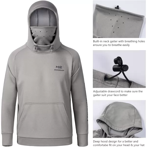 BASSDASH Youth Fishing Fleece Hoodie with Mask Water Resistant Kids Performance Sweatshirt FS18YLight Heather Grey