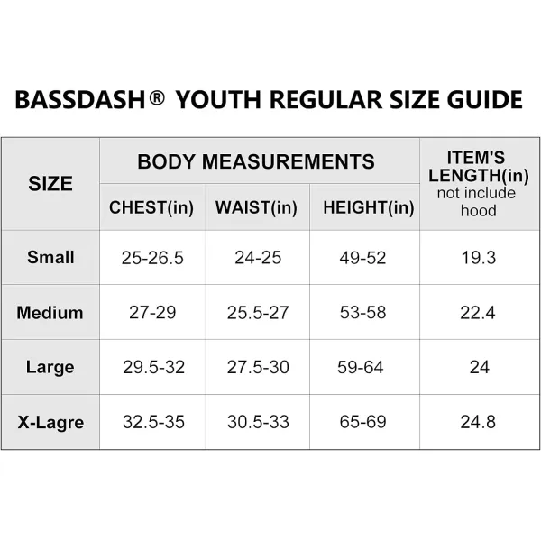 BASSDASH Youth UPF50 Performance T Shirt with Hood Long Sleeve Fishing Hiking Sun Shirt FS03YBlack