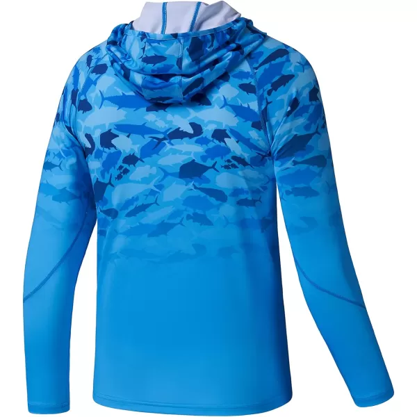 BASSDASH Youth UPF50 Performance T Shirt with Hood Long Sleeve Fishing Hiking Sun Shirt FS03YBlue Fish Gradient