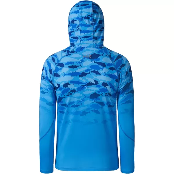 BASSDASH Youth UPF50 Performance T Shirt with Hood Long Sleeve Fishing Hiking Sun Shirt FS03YBlue Fish Gradient