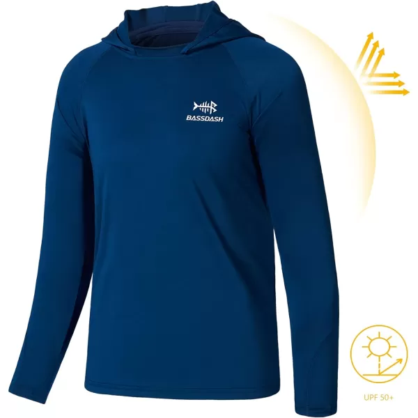 BASSDASH Youth UPF50 Performance T Shirt with Hood Long Sleeve Fishing Hiking Sun Shirt FS03YDark Blue