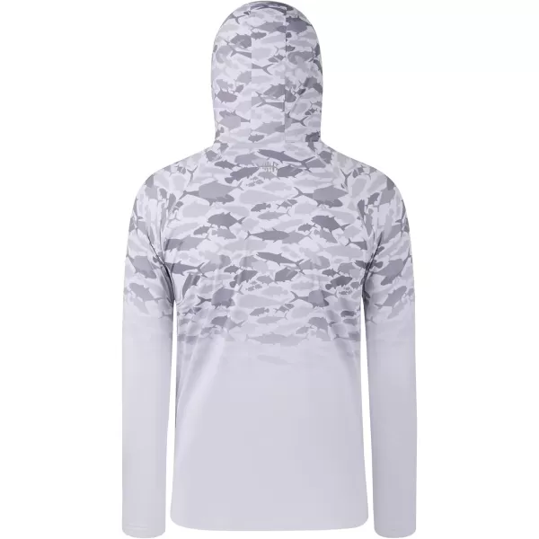 BASSDASH Youth UPF50 Performance T Shirt with Hood Long Sleeve Fishing Hiking Sun Shirt FS03YGrey Fish Gradient