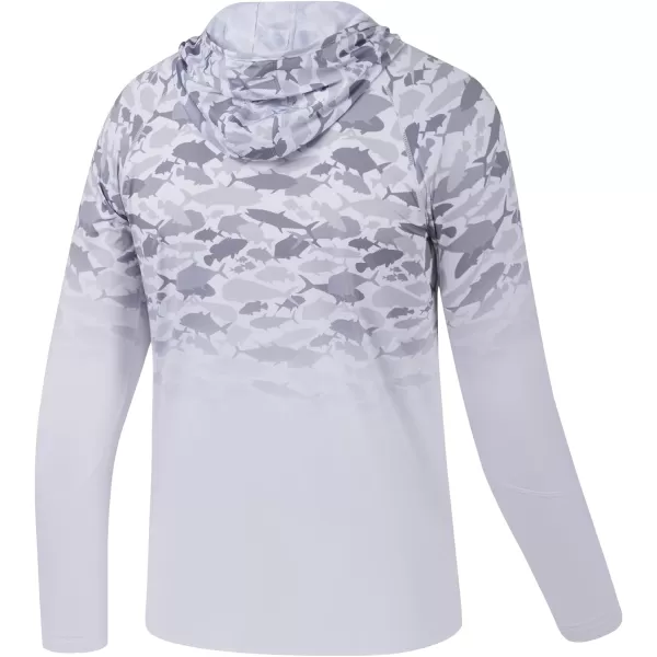 BASSDASH Youth UPF50 Performance T Shirt with Hood Long Sleeve Fishing Hiking Sun Shirt FS03YGrey Fish Gradient