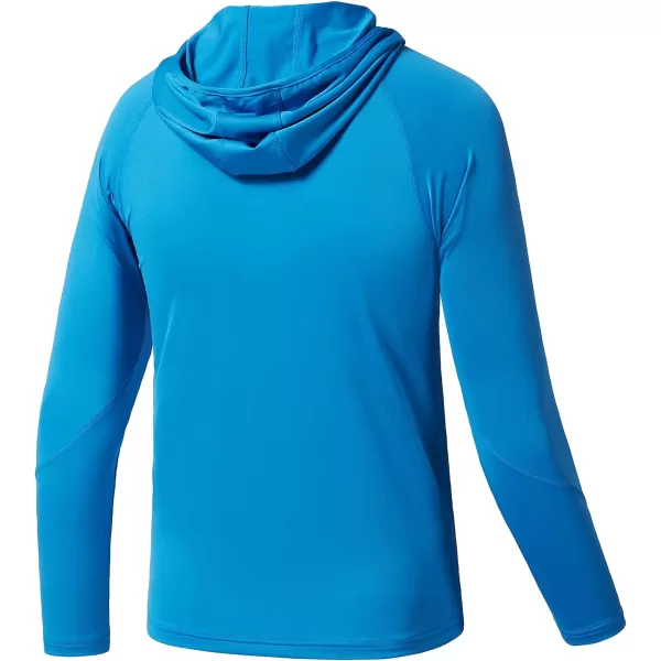 BASSDASH Youth UPF50 Performance T Shirt with Hood Long Sleeve Fishing Hiking Sun Shirt FS03YMalibu Blue