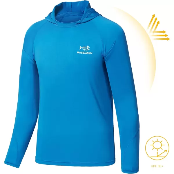 BASSDASH Youth UPF50 Performance T Shirt with Hood Long Sleeve Fishing Hiking Sun Shirt FS03YMalibu Blue