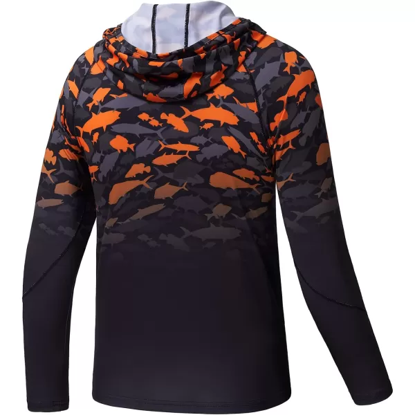 BASSDASH Youth UPF50 Performance T Shirt with Hood Long Sleeve Fishing Hiking Sun Shirt FS03YOrange Fish Gradient