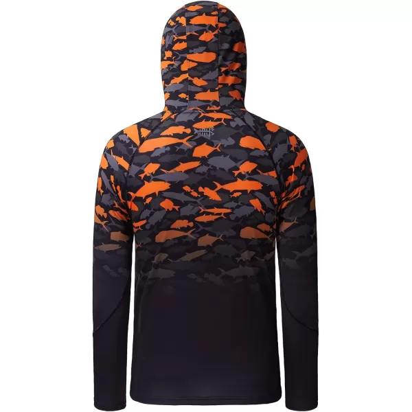 BASSDASH Youth UPF50 Performance T Shirt with Hood Long Sleeve Fishing Hiking Sun Shirt FS03YOrange Fish Gradient