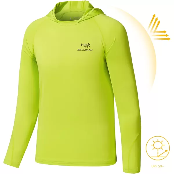 BASSDASH Youth UPF50 Performance T Shirt with Hood Long Sleeve Fishing Hiking Sun Shirt FS03YPear Green