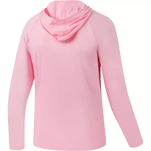 BASSDASH Youth UPF50 Performance T Shirt with Hood Long Sleeve Fishing Hiking Sun Shirt FS03YPink