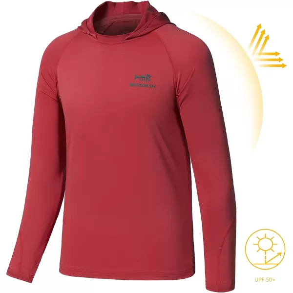 BASSDASH Youth UPF50 Performance T Shirt with Hood Long Sleeve Fishing Hiking Sun Shirt FS03YWatermelon Red