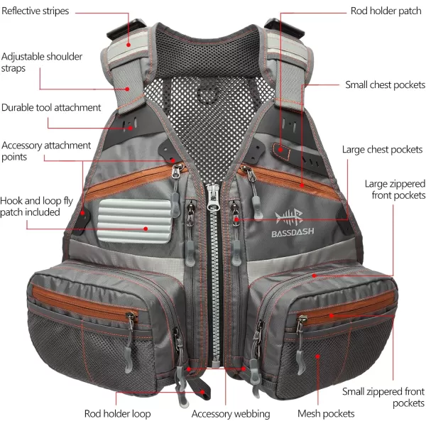 BASSDASH Youths Kids Fly Fishing Vest for Adjustable Size with Multiple Pockets Trout Bass Fishing Gear FV09GreyChocolate