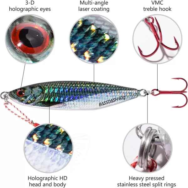 Bassdash Jig Lures 40g 60g with VMC Hooks for Jigging Casting in Saltwater Freshwater FishingAngelfish 40g