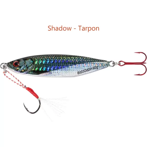 Bassdash Jig Lures 40g 60g with VMC Hooks for Jigging Casting in Saltwater Freshwater FishingTarpon 40g