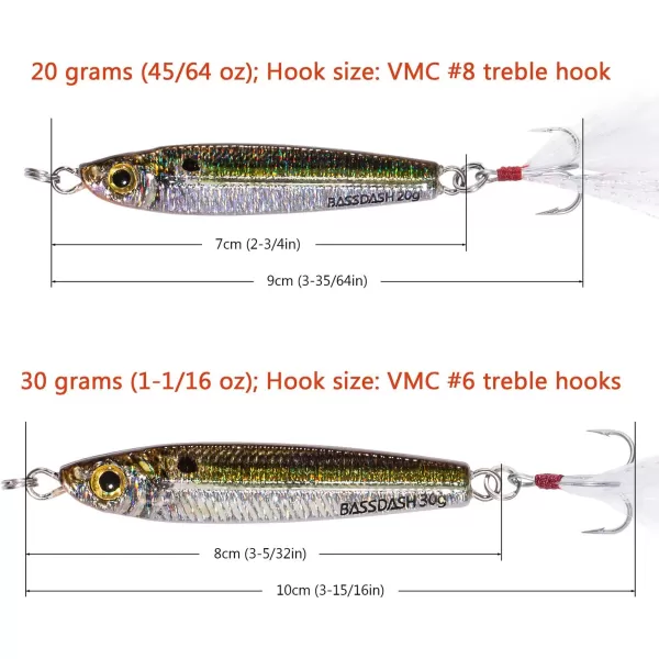 Bassdash Light Jigging Casting Lures 20g 30g with VMC Hooks for Saltwater Freshwater FishingGreen Perch 20g