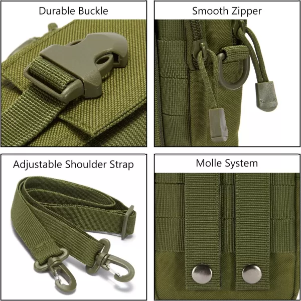 Bassdash LightBare Series Tactical Molle Pouch Multipurpose EDC Crossbody Bag Waistpack Compact Gadget Pouch with Cell Phone Holster HolderArmy Green