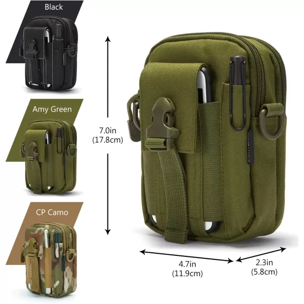 Bassdash LightBare Series Tactical Molle Pouch Multipurpose EDC Crossbody Bag Waistpack Compact Gadget Pouch with Cell Phone Holster HolderArmy Green