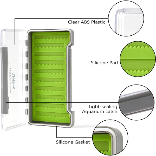 Bassdash Waterproof Fly Box SingleDouble Sided Fishing Flies Storage With FoamSilicone Slits Insert Streamer Jig Deep Trays  59L x 43W x 1HType 9  226 Silicone Slits 93u201Dx51u201Dx10u201D