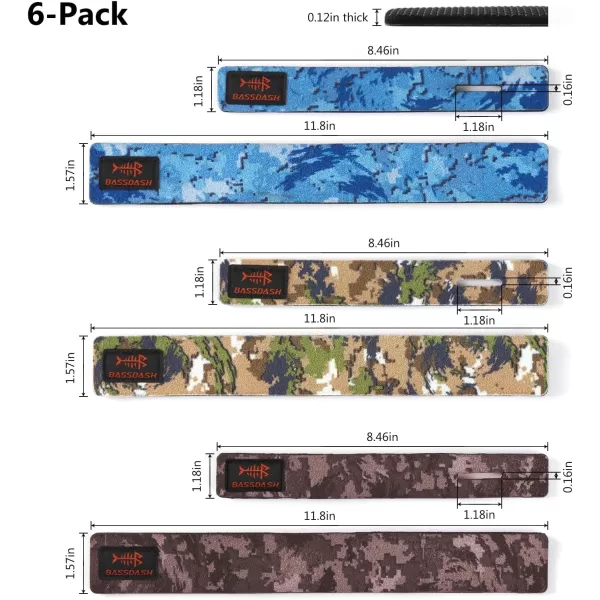 Fishing Rod Straps Stretchy Waterproof Wrap Ties for Spinning Rod Fly Rod Casting Rod 6Pack6pack in Three Camo Colors Ohn