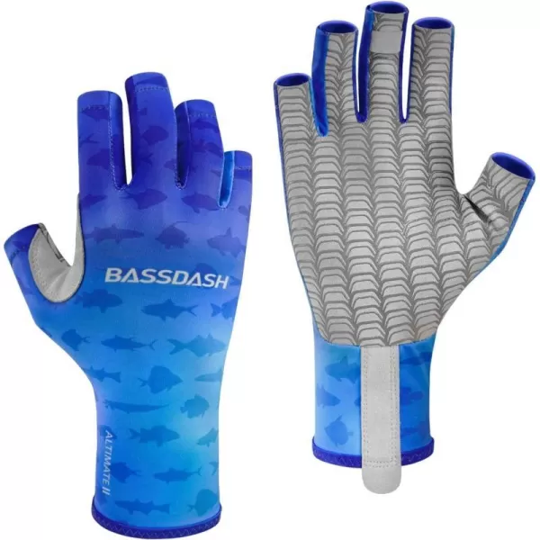 BASSDASH ALTIMATE Fishing Gloves Sun Protection Fingerless Hunting UPF 50 Mens Womens UV GlovesALTIMATE II  Gradient Blue