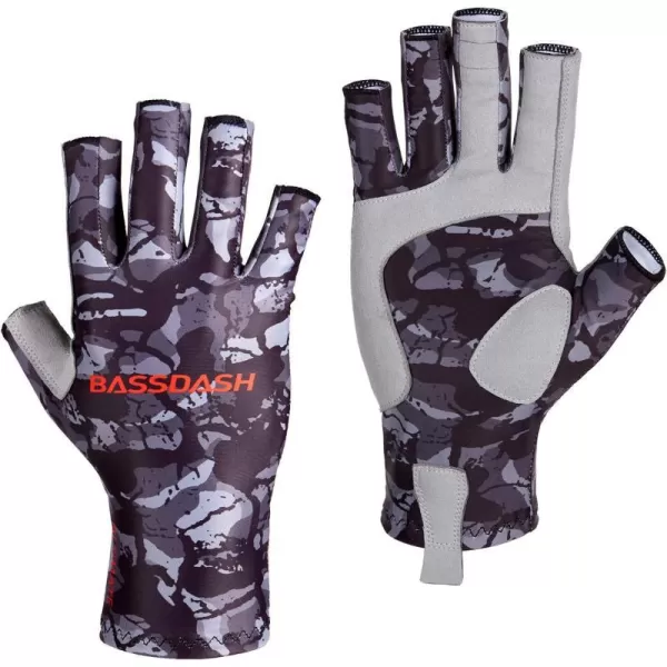 BASSDASH ALTIMATE Fishing Gloves Sun Protection Fingerless Hunting UPF 50 Mens Womens UV GlovesBlack Camo