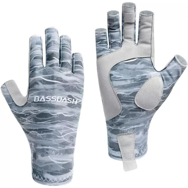 BASSDASH ALTIMATE Fishing Gloves Sun Protection Fingerless Hunting UPF 50 Mens Womens UV GlovesGrey Camo