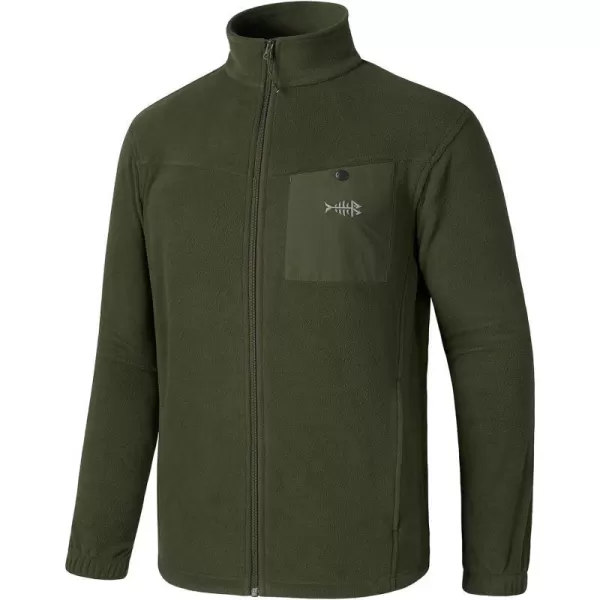 BASSDASH AllDay Mens Full Zip Fleece Jacket Soft Breathable MidWeight Polar Fleece Winter Coat with PocketsArmy Green