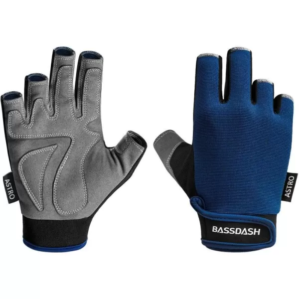 BASSDASH Astro HeavyDuty Sure Grip Fishing Gloves Mens Womens Fingerless Gloves for Game Fishing Kayaking Paddling Sailing MTBNavy Blue