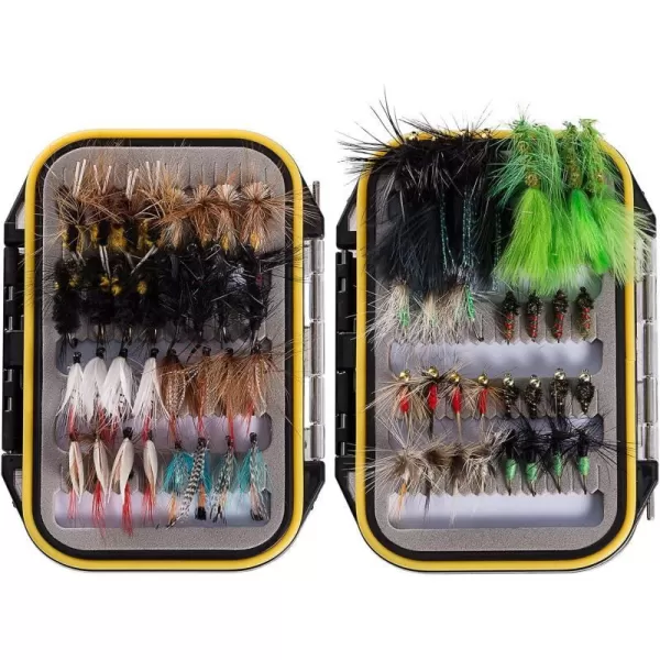 BASSDASH Fly Fishing Flies Kit Fly Assortment Trout Bass Fishing with Fly Box 366472768096pcs with DryWet Flies Nymphs Streamers Popper64 pcs assorted flies kit with waterproof fly box