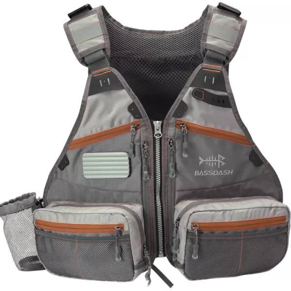 BASSDASH Fly Fishing Vest Adjustable Size with Detachable Water Bottle Holder for Men and Women FV07Menu2019s Size  GreyChocolate