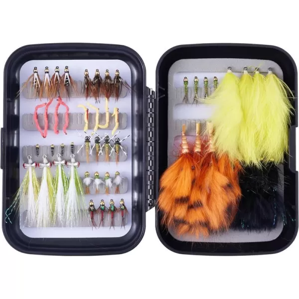 BASSDASH Fly Fishing Wet Flies for Trout Salmon Fishing Nymphs Streamers with Fly Box52pcs Nymphs  Streamers Assortment