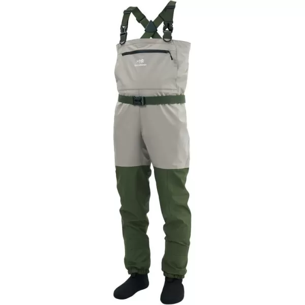 BASSDASH IMMERSE Mens Breathable Fly Fishing Waders Stocking Foot Waterproof Lightweight Chest WaderLight TanGreen